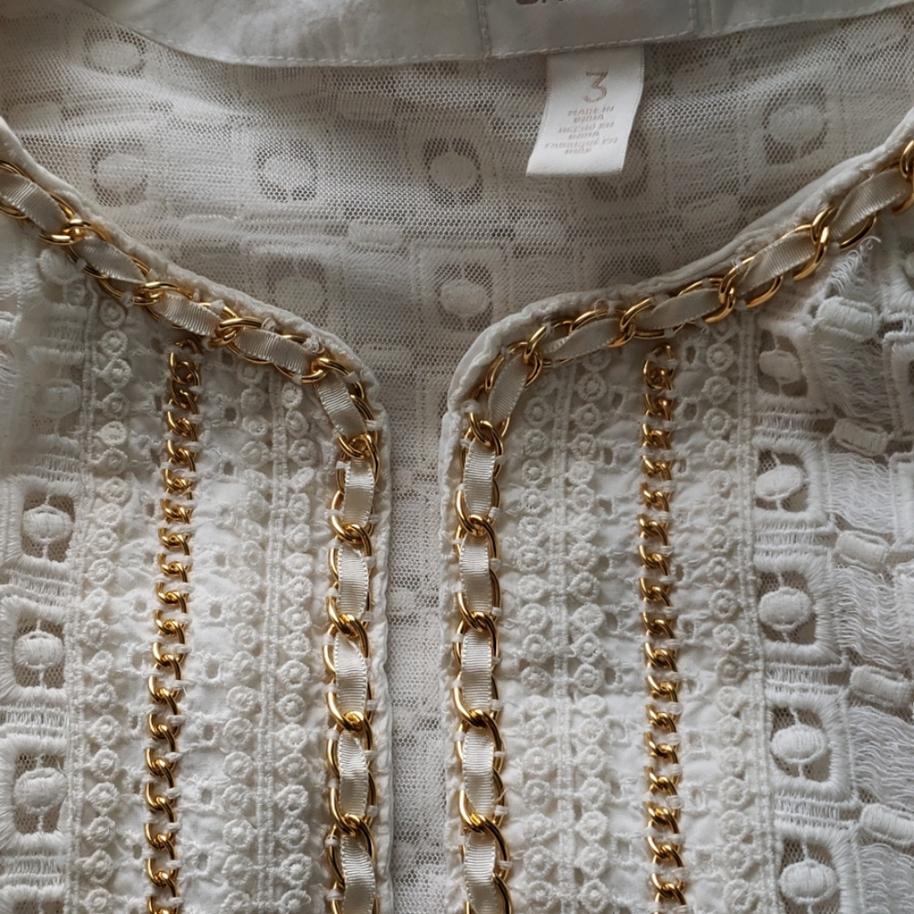 CHICOS White Sweater with gold decoration. Lined. Elegant for any occasion. - Picture 2 of 3